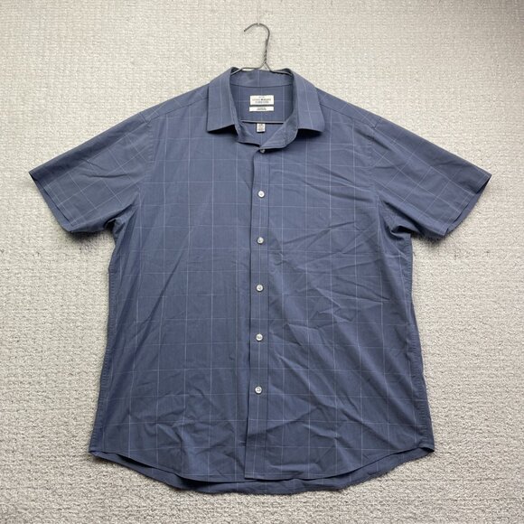 Lucky Brand Tailored Fit Blue Check Short Sleeve Button Shirt Mens Sz L 16/16.5 - Picture 1 of 16